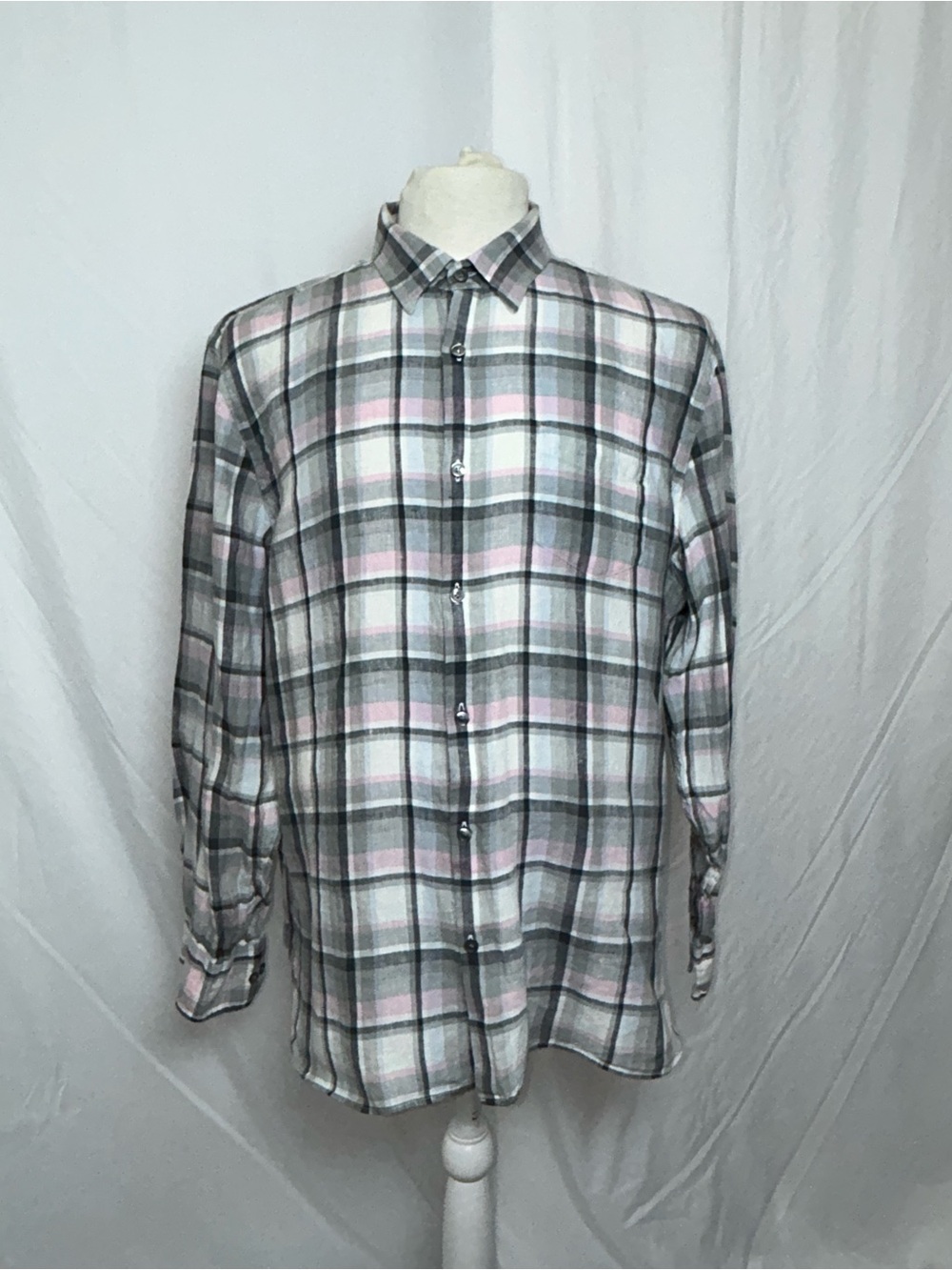 Baird McNutt Murano 100% Linen Plaid Button Down Shirt Size  XL
